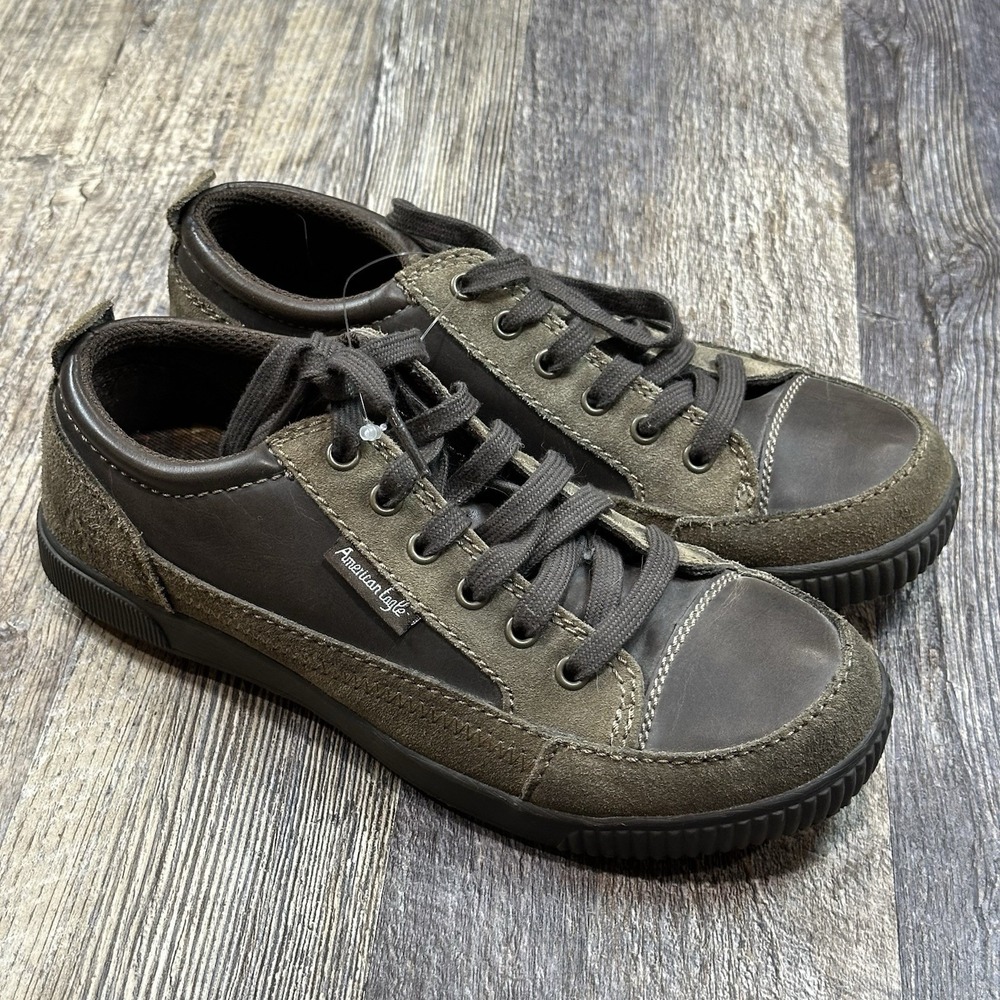 American Eagle AE Men's Casual Suede Leather Low Top Sneaker Brown Olive Size 7